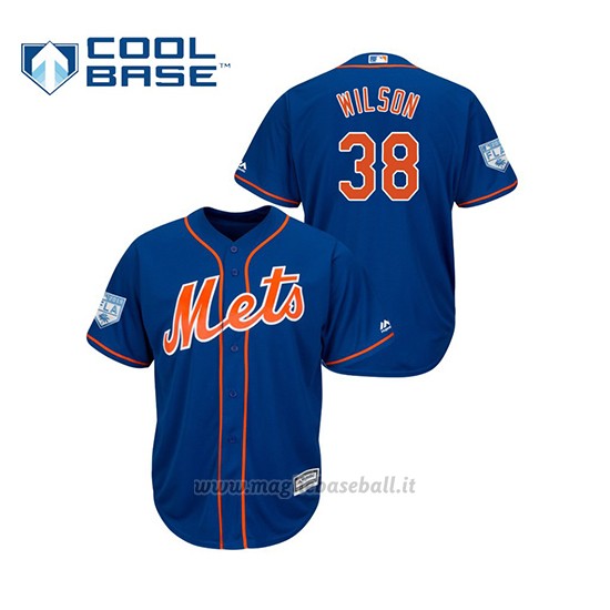 Maglia Baseball Uomo New York Mets Justin Wilson 2019 Entrenamiento De Primavera Cool Base Blu